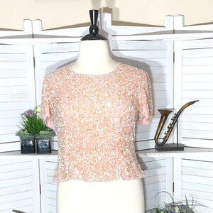 Vintage Beaded Sequined Pink Silk Blouse XL
